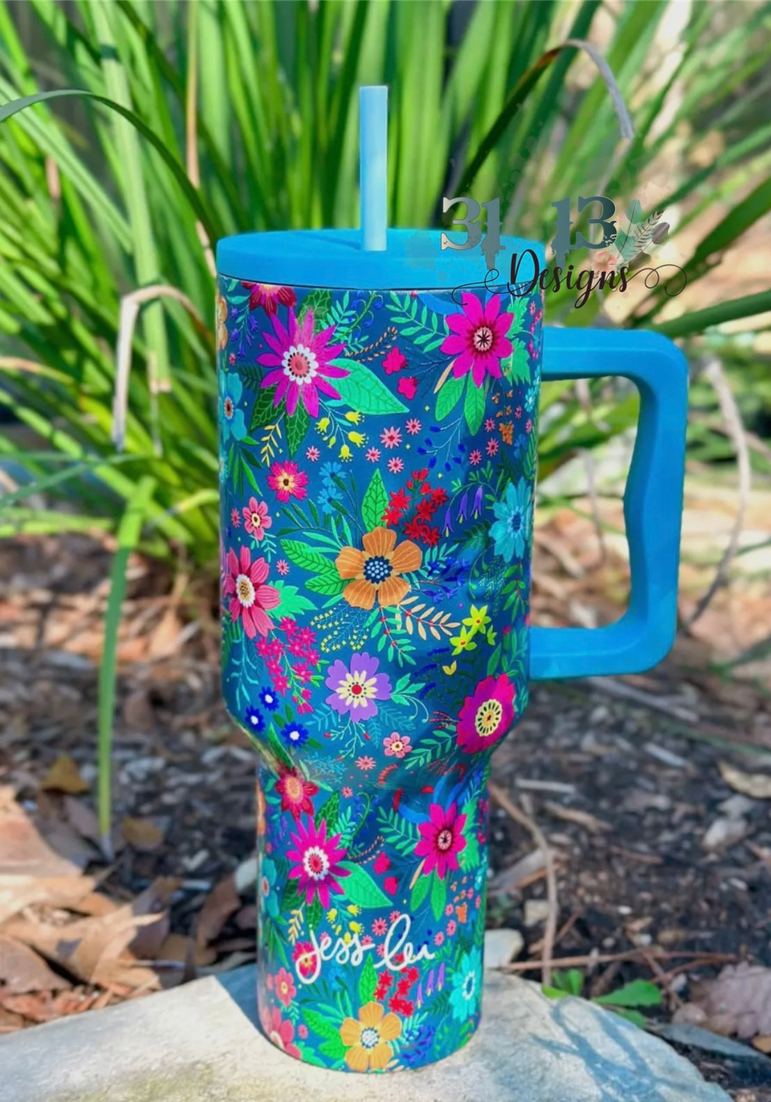 Teal Floral Tumbler