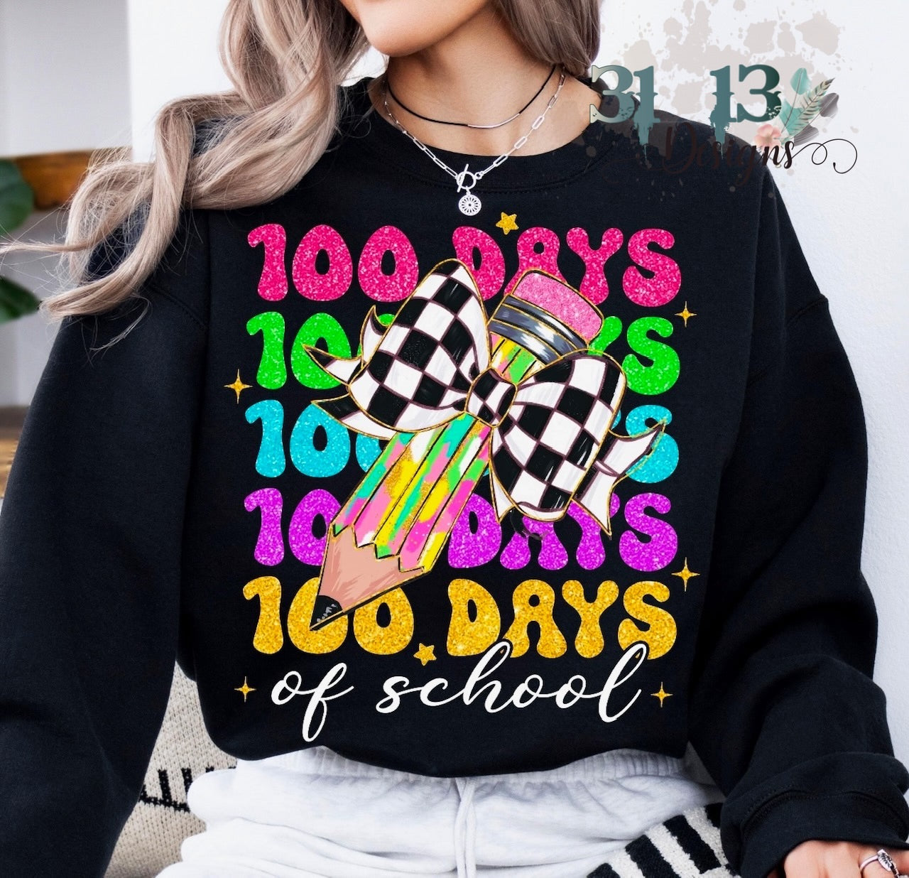 100 Days - Checkered Bow Pencil