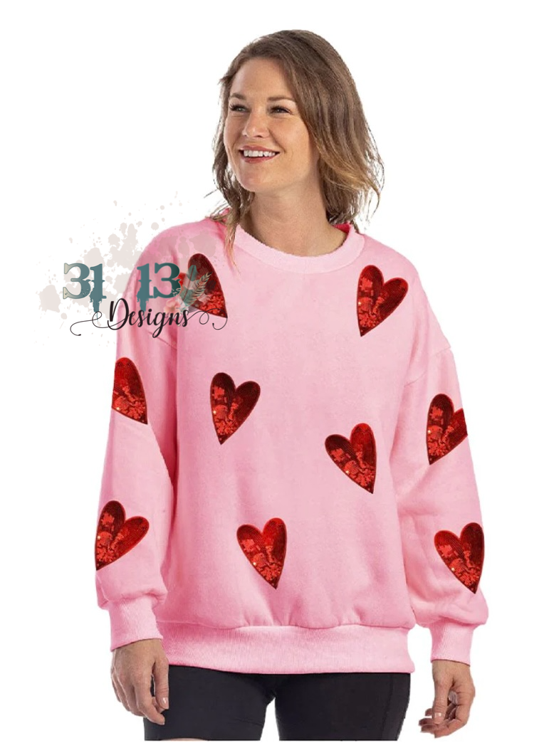 Sequined Heart Chenille Patch Sweatshirts
