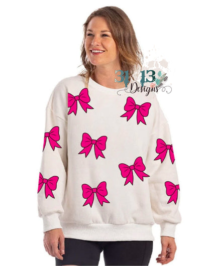 Sequined Bows Chenille Patch Sweatshirts
