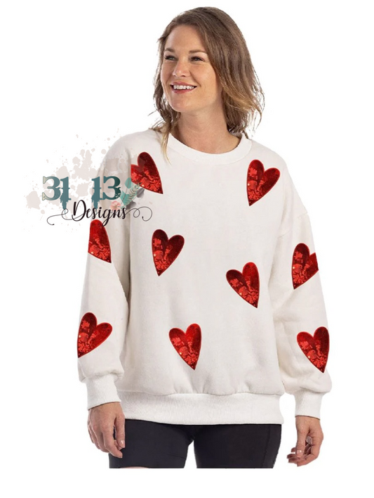 Sequined Heart Chenille Patch Sweatshirts